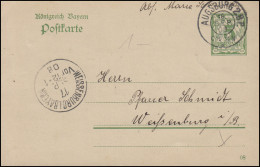 Bayern P 79/02 Ziffer 5 Pf Grün DV 08: AUGSBURG 2.B.P. 16.9.08 Nach Weissenburg - Postal  Stationery