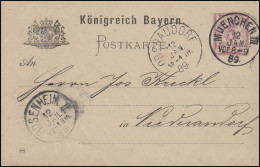 Bayern P34/01 Ziffer 5 Pf. Lila DV 88: MÜNCHEN III. 12.1.89 Nach Niederaudorf - Postal  Stationery