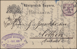 Bayern Postkarte Ziffer 5 Pf Lila DV 88: MÜNCHEN IV. 3.5.88 Nach Köthen/Anhalt - Postal  Stationery
