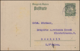 Bayern P 98I/03 Gr. Krone 7 1/2 Pf DV 18: AUGSBURG 1 -  30.7.18 Nach Bocholt - Enteros Postales
