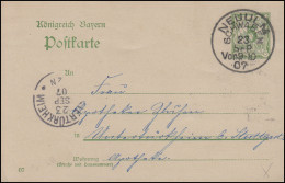 Bayern P 66/05 Ziffer 5 Pf Grün DV 07: NEUULM SCHWABEN 23.9.07 N. Untertürkheim - Postal  Stationery