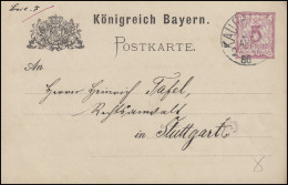 Bayern Postkarte Ziffer 5 Pf Lila Ohne DV: KAUFBEUREN 28.4.86 Nach Stuttgart - Postal  Stationery