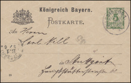 Bayern Postkarte Ziffer 5 Pf Grün DV 99: VILSBIBURG 2.6.99 Nach Stuttgart 3.6. - Entiers Postaux