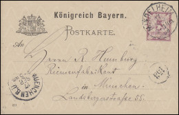 Bayern Postkarte Ziffer 5 Pf Lila DV 89: MINDELHEIM 17.89. Nach München 17.9. - Entiers Postaux