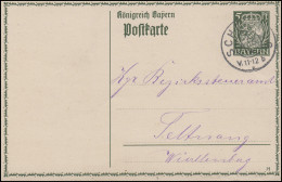 Bayern P 98I/01 Große Krone 5 Pf DV 14: SCHEIDEGG 16.8.14 N. Tettnang Steueramt - Enteros Postales
