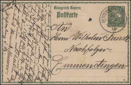 Bayern P 98I/01 Große Krone 5 Pf DV 14: WEISSENBURG 19.11.14 Nach Emmendingen - Postal  Stationery