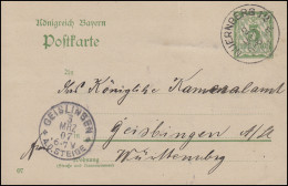 Bayern P 66/05 Ziffer 5 Pf Grün DV 07: NÜRNBERG 2.3.07 Nach Geislingen 3.3.07 - Postal  Stationery