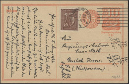 Dt. Reich Postkarte Mit Zusatzfr. Frankfurt/Main 5.8.22 - Brieven En Documenten