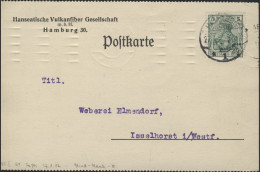 85I Germania 5 Pf EF Postkarte Vulkanfiber Hamburg 27.1.1912 - Brieven En Documenten