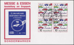 Messekarte: 12. Briefmarken-Messe ESSEN'98, Viererblock 1954 SSt Essen 7.5.98 - Autres & Non Classés