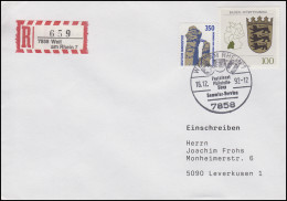 1586 Baden-Württemberg, MiF R-Bf SSt Weil Am Rhein Postdienst & Wappen 16.12.92 - Other & Unclassified