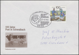 100 Jahre Post In Schwalbach & Postkutsche, EF Bf SSt Schwalbach 21.6.92  - Andere & Zonder Classificatie