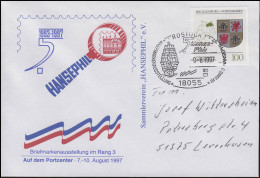 1661 Mecklenburg-Vorpommern EF Bf SSt Rostock HANSEPHIL & Segelschiff 9.8.1997 - Briefmarkenausstellungen