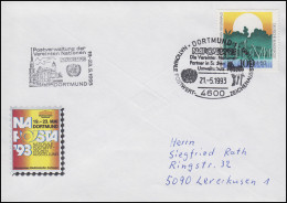 NAPOSTA Dortmund 1993, Bf SSt Dortmund Umweltschutz Zebra 21.5.95 & UNO-Stempel - Expositions Philatéliques