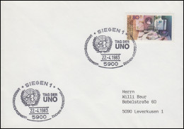 1154 Tag Der Briefmarke, EF Brief SSt Siegen Tag Der UNO & UNO-Symbol 22.4.1983 - Filatelistische Tentoonstellingen