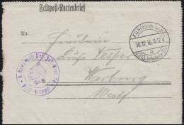 Feldpost-Kartenbrief K.D. Feldpostexep. 213. Infanterie-Div. 30.12.16 N. Warburg - Bezetting 1914-18