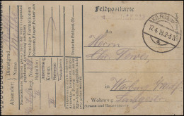 Feldpostkarte B.S. ... Res.-Infanterie-Regiment 223, Aptierter Stempel 17.4.18 - Bezetting 1914-18