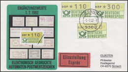 1.1. Hu ATM-Ergänzungswerte 20 / 110 / 300 Pf Pf Auf Schmuck-Eil-FDC BONN 1.7.82 - Automatenmarken [ATM]