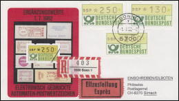 1.1. Hu ATM-Ergänzungswerte 130 Pf / 2x250 Pf Auf Schmuck-Eil-R-FDC BONN 1.7.82 - Timbres De Distributeurs [ATM]