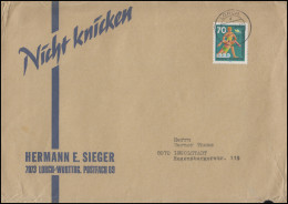 634 Hilfsdienste Deutsche Lebensrettungsgesellschft 70 Pf EF Brief Lorch 28.1.72 - EHBO