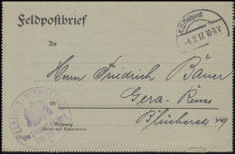 Feldpost Kantinen-Verwaltung Des Landwehr-Inf.-Reg. Nr. 21, FELDPOST 4.2.17 - Bezetting 1914-18