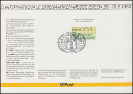 Messe-Karte ATM-Dokumentation 1981-1998 Mit Passendem SSt ESSEN 27.5.1984 - Timbres De Distributeurs [ATM]