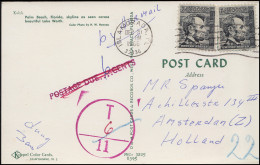 USA- AK Palm Beach Nach Holland Nachporto-O / T-Stempel ISL AMORADA 20.12.1966 - Ohne Zuordnung