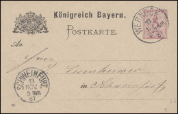 Bayern Postkarte Ziffer 5 Pf. WERNECK 13.11.87 Nach SCHWEINFURT 13.11.87  - Postal  Stationery