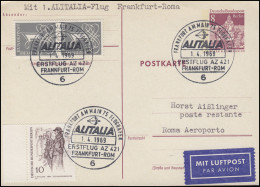 Erstflug ALITALIA AZ 421 Frankfurt/Main - Rom, Postkarte SSt Frankfurt 1.4.1969 - Autres & Non Classés