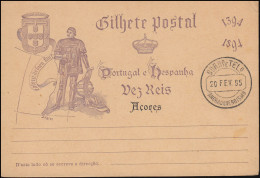 Portugal Postkarte P 25 Mit Zudruck Acores / Azoren 1894, Gestempelt 20.2.95 - Azoren