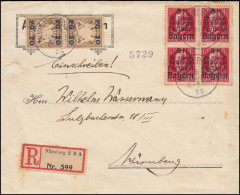 Bayern 171A Ludwig-Aufdruck Im Viererblock + 177IIy Orts-R-Brief NÜRNBERG 6.3.20 - Briefe U. Dokumente