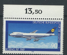 1043 Jugend Luftfahrt 90+45 Pf ** Oberrand - Unused Stamps