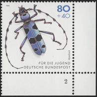 1666 Käfer Alpenbock 80+40 Pf ** FN2 - Unused Stamps