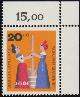 705 Wohlfahrt Altes Spielzeug 20+10 Pf Butterfrauen ** Ecke O.r. - Unused Stamps