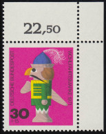 707 Wohlfahrt Altes Spielzeug 30+15 Pf Nußknacker ** Ecke O.r. - Unused Stamps