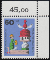 708 Wohlfahrt Altes Spielzeug 60+30 Pf Taubenhaus ** Ecke O.r. - Unused Stamps