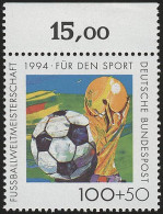 1718 Fußball 100+50 Pf ** Oberrand - Unused Stamps