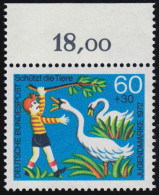 714 Jugend Tierschutz 60+30 Pf Schwäne ** Oberrand - Unused Stamps