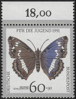 1514 Jugend Schmetterlinge 60+30 Pf ** Oberrand - Unused Stamps
