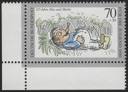 1456 Jugend Max Und Moritz 70+30 Pf ** Ecke U.l. - Unused Stamps