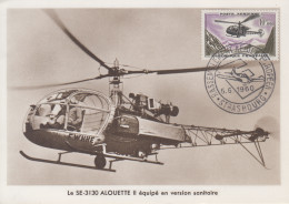 Carte  Maximum   FRANCE   AVIATION     Hélicoptére  ALOUETTE II    En  Nouveaux   Francs    STRASBOURG   1960 - 1960-1969