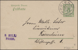 Bayern Postkarte 5 Pf. PRIEN 31.12.07 Nach Rosenheim - Postal  Stationery