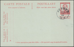 Belgien Postkarte P 63 König Albert Gefälligkeitsstempel PERWEZ 28.4.1914 - Sonstige & Ohne Zuordnung