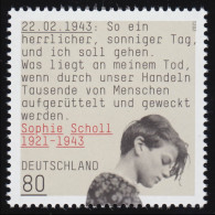 3606 Sophie Scholl - Widerstandsgruppe Weiße Rose, ** Postfrisch - Neufs