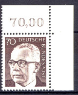 641 Heinemann 70 Pf Ecke Or ** Postfrisch - Unused Stamps