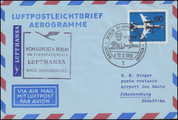 Luftpost LUPOSTA BERLIN-Frankfurt-Johannesburg, Aerogramm Berlin 230 EF FDC 1962 - Premiers Vols
