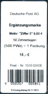 2964 Drei-Cent-Ergänzungswert, Banderole Für 50 Zehnerbogen - 2001-2010