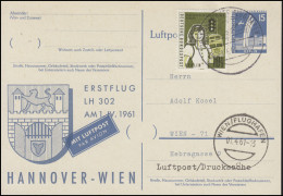 Privatpostkarte Berlin PP 19 Erstflug LH 302 Hannover - Wien, HANNOVER 1.4.61 - Eerste Vluchten