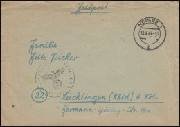 Feldpost Briefstempel Flugzeugführerschule A 93 NEISSE 1z 19.4.44 N. Leichlingen - Occupation 1938-45