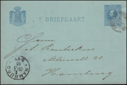 Bahnpost Amsterdam-Winterswijk 20.5.1885 Auf Postkarte P 13 Nach HAMBURG 21.5.85 - Autres & Non Classés